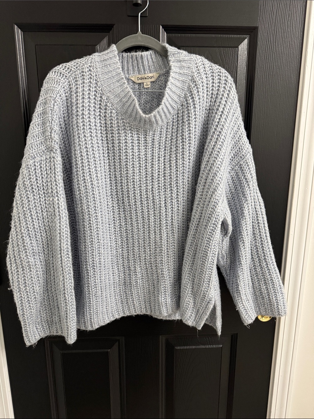 DAVI & DANI Light Blue Chunky Knit Crewneck Sweater